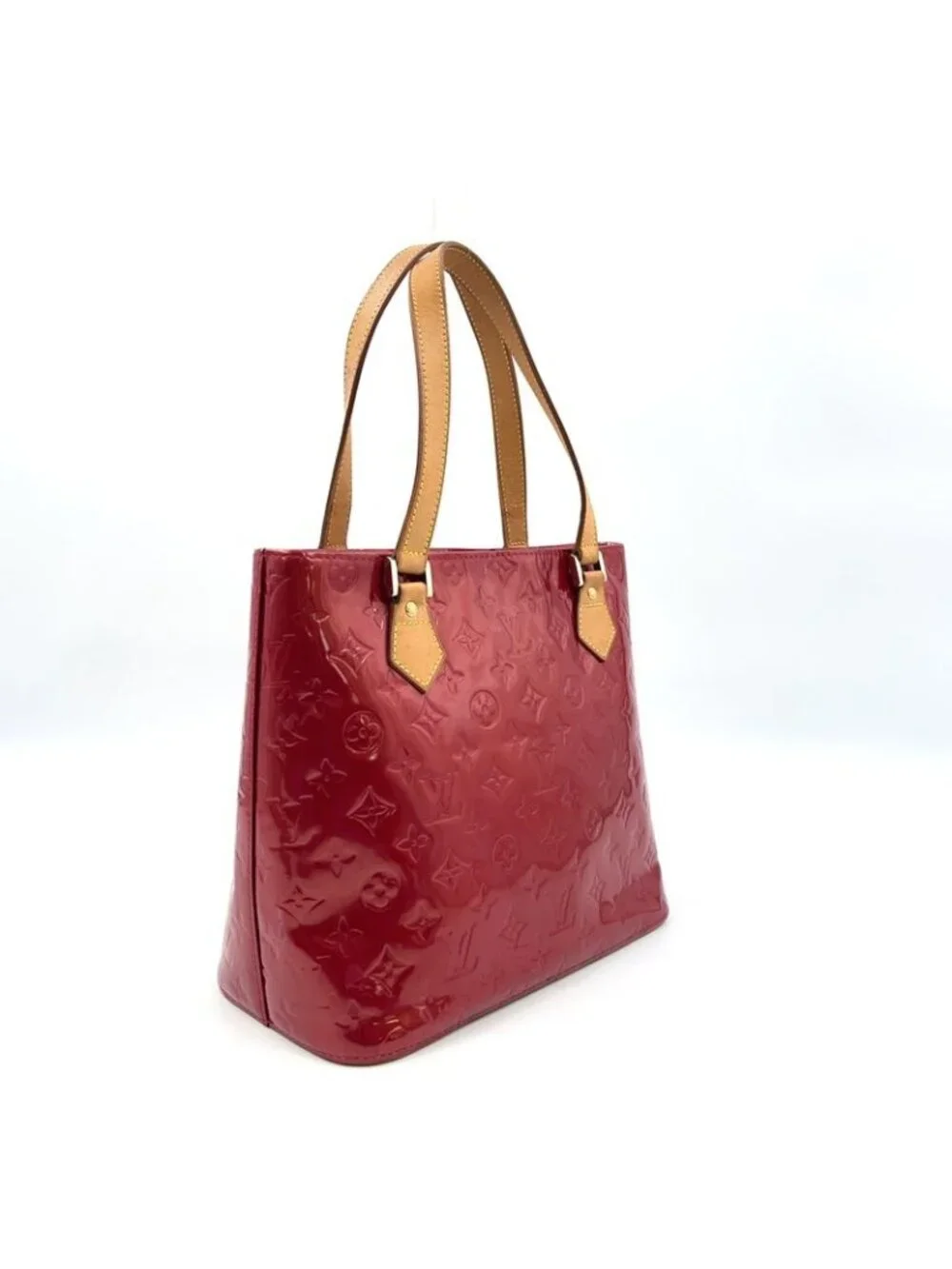Louis Vuitton Houston Monogram Vernis Pomme D'amour Enamel Leather Red Tote Gold - Picture 2 of 14